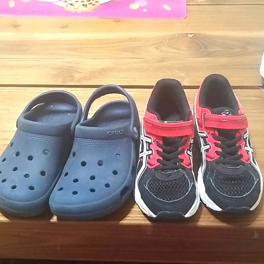 Size 12K asics, size 13 crocs